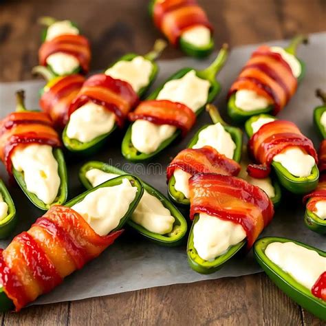 Bacon Wrapped Jalapeno Poppers Filled With Cheese Stock Illustration