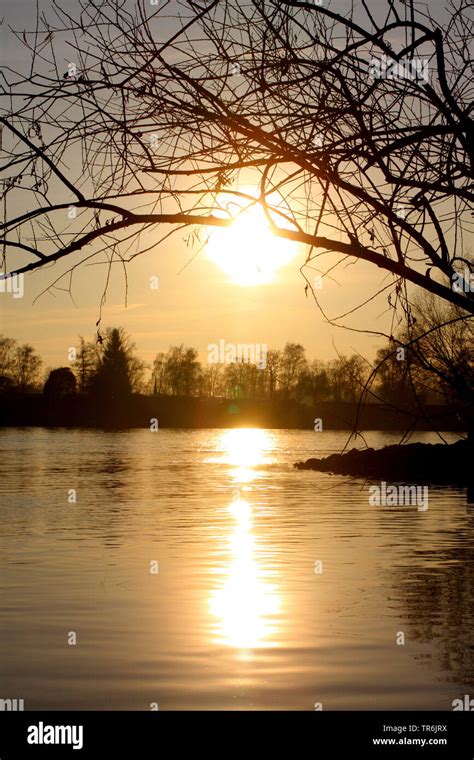 Sunset At River Rhine Germany Stock Photo Alamy