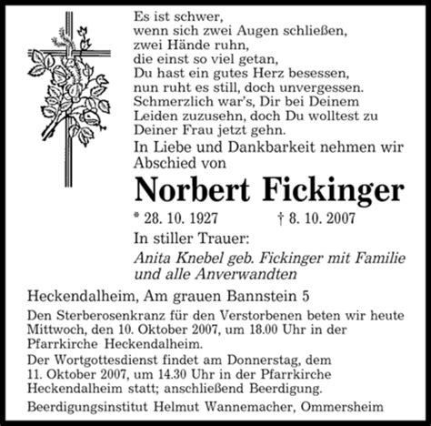 Traueranzeigen Von Norbert Fickinger Saarbruecker Zeitung Trauer De