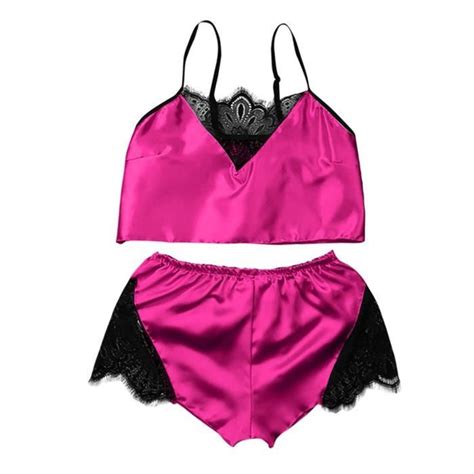 Ensemble Lingerie Sexy Dentelle Satin Tentation Nuisette Lingerie Camisole Culotte Pyjama