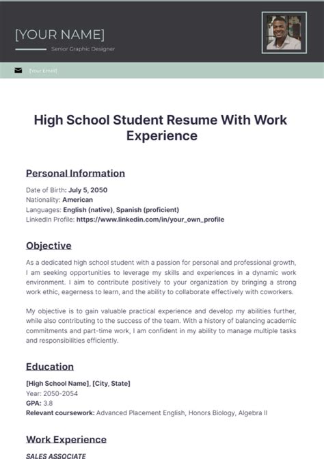 Free High School Student Resume With Work Experience Template to Edit