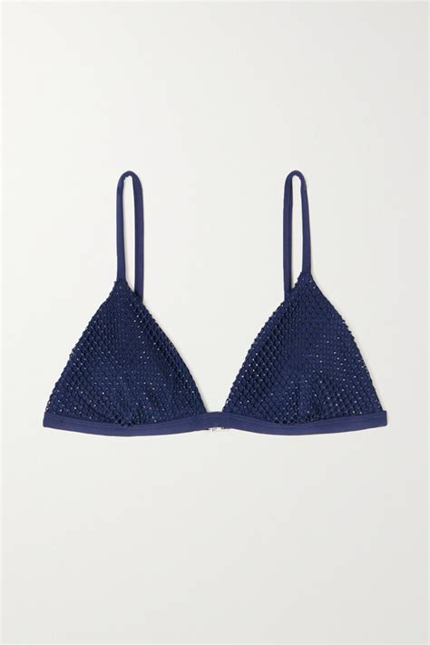 SIMKHAI Joelle Mesh Trimmed Crystal Embellished Triangle Bikini Top
