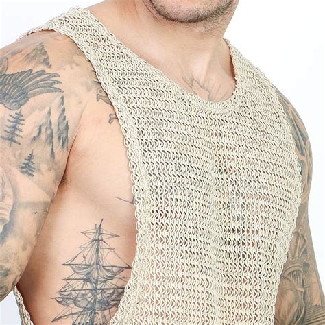 Camiseta Regata Masculina Crochê Telinha Textura Vazada Slim Nude CHIEREGATO OUTLET