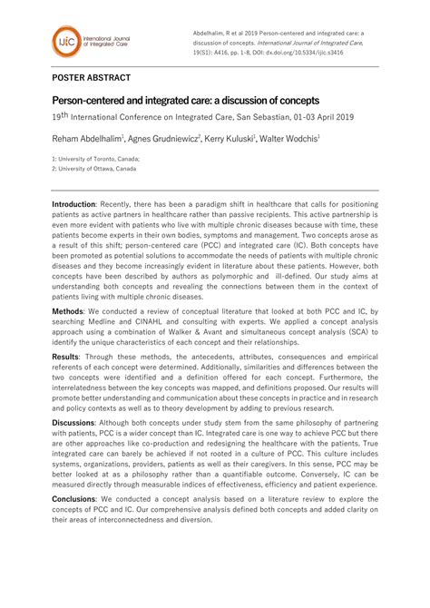 Pdf Person Centered And Integrated Care A Discussion Of Concepts