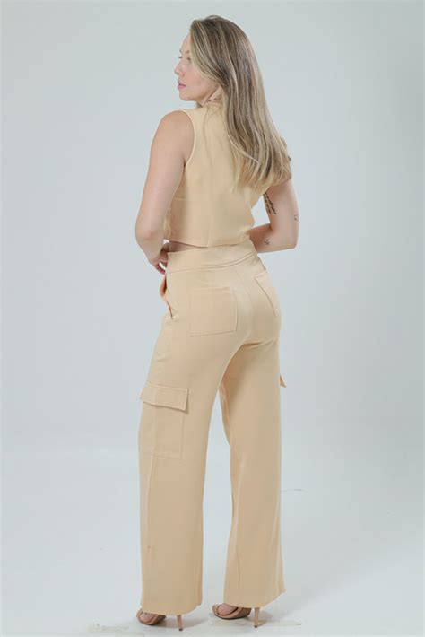 Conjunto Alfaiataria Calça Cargo E Colete Nude Elah Store