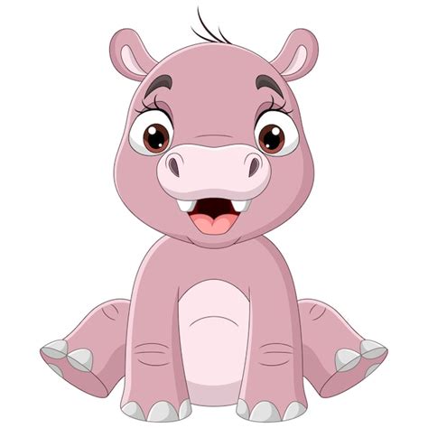 Dessin Animé Mignon Bébé Hippopotame Assis Vecteur Premium