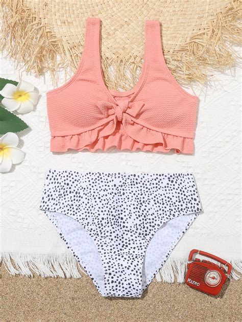 Conjunto De Bikini Con Volantes De Estampado De D Lmata Para Ni A