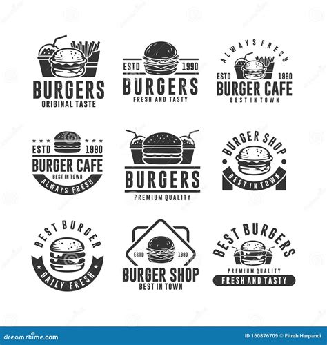 Burger Fresh And Tasty Logos Collection Stock Vector Illustration Of