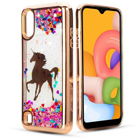 For Samsung Galaxy A01 A015 Cute Case Phone Liquid Glitter Shock