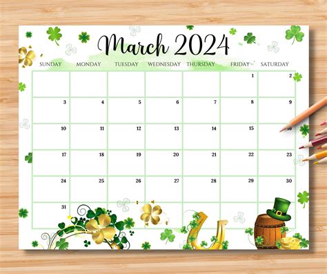 Editable March Calendar Happy St Patrick S Day Planner