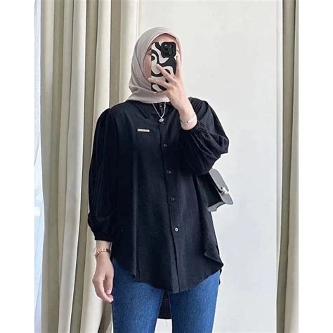 Jual Vivian Blouse Tali Pita Kemeja Wanita Polo Linen Shopee Indonesia