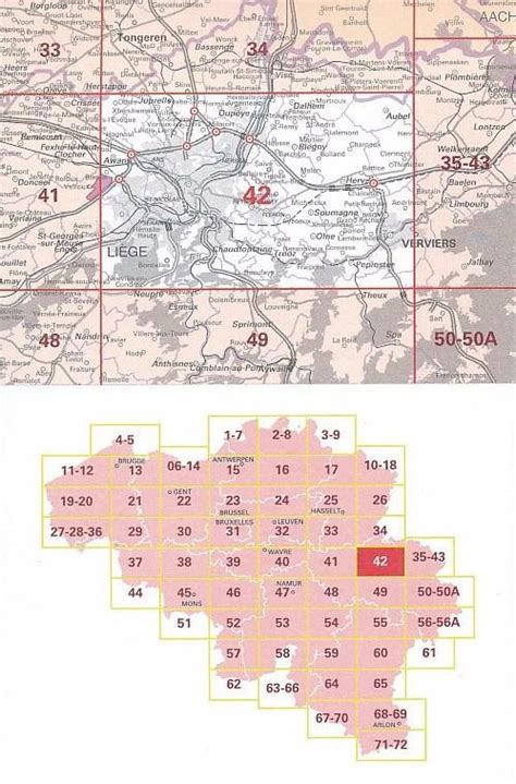 Carte Topographique N° 42 Liège Belgique Ngi 150 000 La