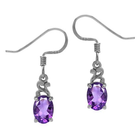 Natural African Amethyst 925 Sterling Silver Victorian Style Dangle Earrings