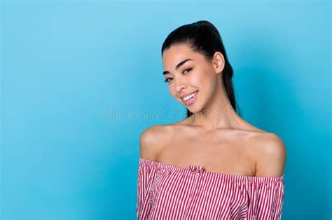 Photo Of Adorable Asian Ethnicity Girl Model Flirty Teasing Look Camera Wear Naked Shoulders
