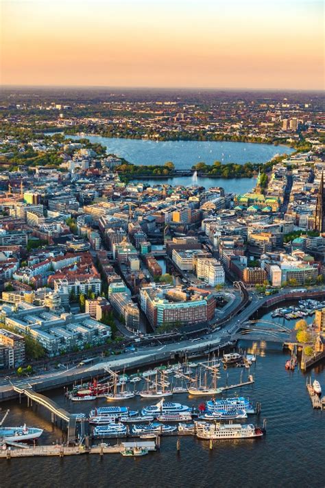 Luftbild Hamburg Stadtzentrum Im Innenstadtbereich Im Sonnenuntergang