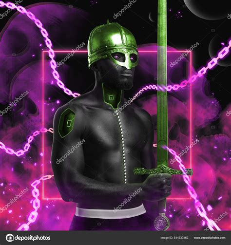 Black Man With Naked Torso And Sword Against Colorful Background Stock Photo By Fxquadro
