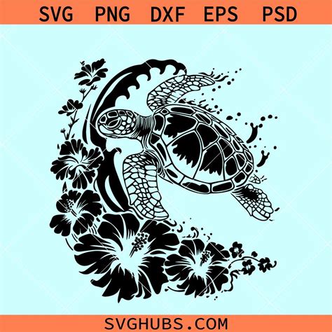 Floral Sea Turtle Svg Turtle Hibiscus Svg Turtle Sea Wave Svg Sea