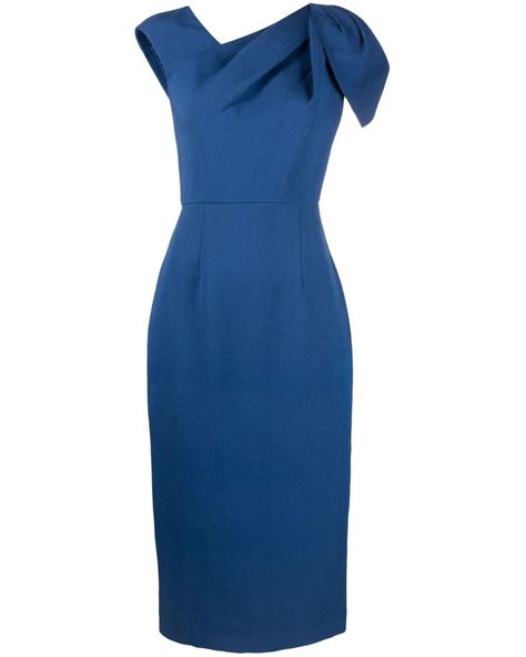 Roland Mouret Asymmetric Wool Silk Midi Dress In Blue Lyst