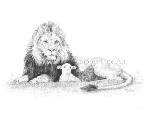 Lion And Lamb Pencil Drawing Print 8x10 Etsy