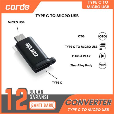 Promo Corde Converter Type C To Micro Usb Adapter Zinc Alloy Corde