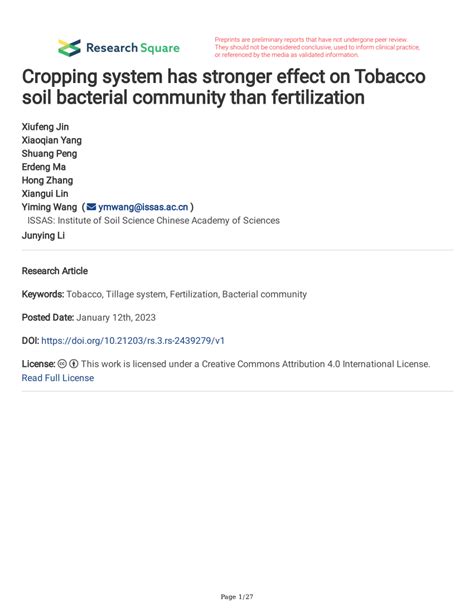 Pdf Cropping System Has Stronger Effect On Tobacco Soil Bacterial