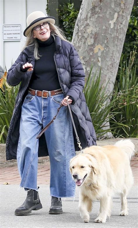 Diane Keaton in a Black Puffer Coat Steps Out to Walk Her Dog Reggie in
