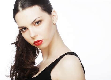 Premium Photo Beautiful Sexy Brunette With Red Lips