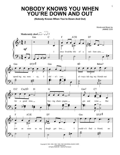 Eric Clapton Nobody Knows You When You Re Down And Out Sheet Music