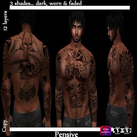 Second Life Marketplace Etched Pensive Tattoo With Appliers