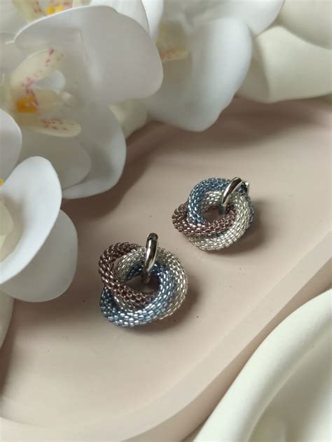 трёхцветные Серьги-конго из бисера Алжирский узел любви сильные ...