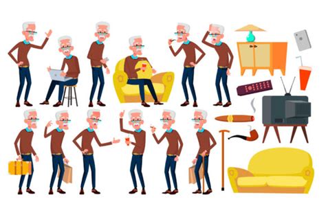 Old Man Poses Set Vector Elderly Graphic By Pikepicture Creative Fabrica