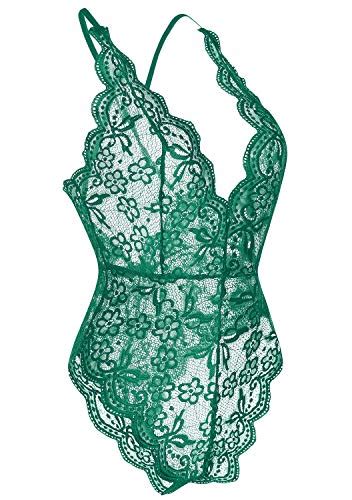 Women Lingerie One Piece Lace Teddy Bodysuit Babydoll Chemise Sleepwear Green L Pricepulse