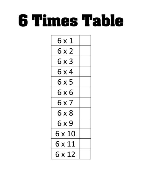 6x Multiplication Table Single Page Printouts Grade 1-6 - Etsy