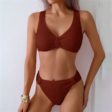 Wancir Swimsuits For Women 2025 Fashion Comfortable Solid Color Bikini Women S Sexy Plain