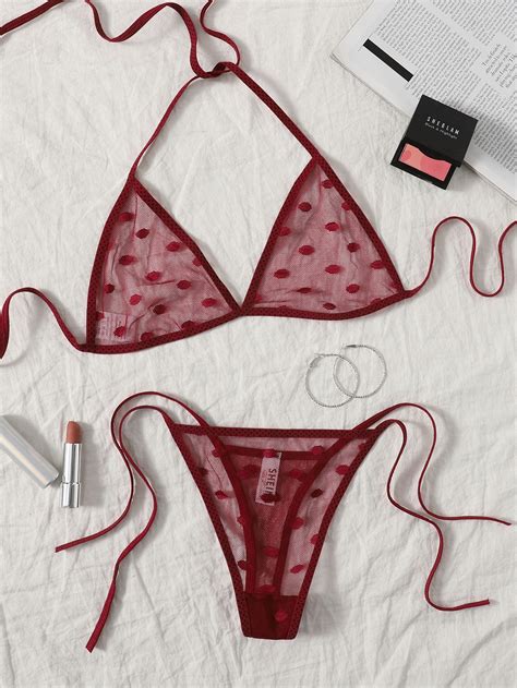 Polka Dot Sheer Mesh Lingerie Set