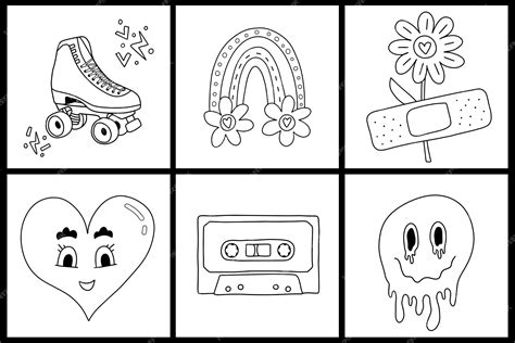 Набор эстетических иллюстраций Line art раскраски наклейки пакет Сердце ...