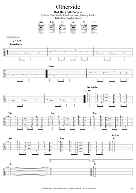 Otherside Arr Douglas Becker By Red Hot Chili Peppers Sheet Music For Guitar Tab At Sheet