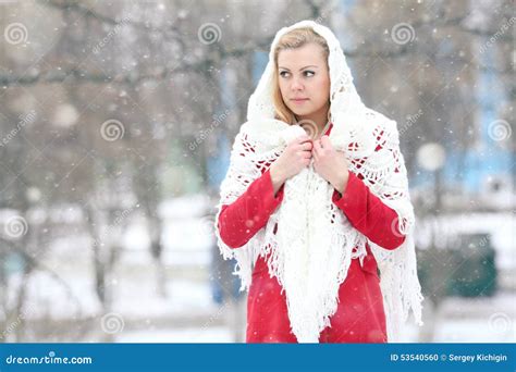 Beautiful Blonde In A Traditional Russian Winter Snow Stock Photo Image Of Girls Lady 53540560
