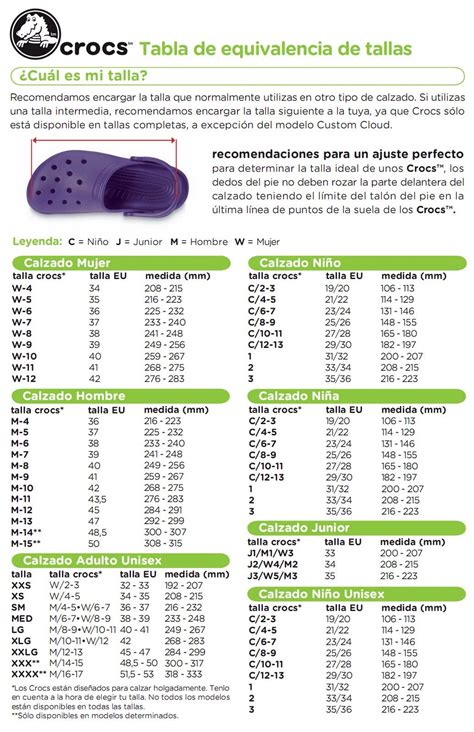 Crocs таблица размеров
