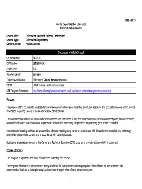 Florida Department Of Education Curriculum Framework Doc Template