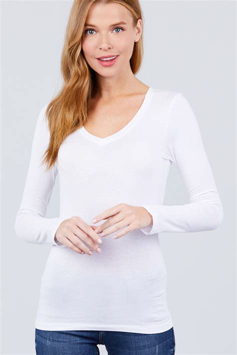 Womens T Shirt V Neck Long Sleeve Active Basic Stretch Top PLUS SIZES ...