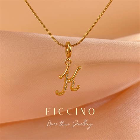 Ficcino K Gold Plated Titanium Steel Initial Necklace Handwriting