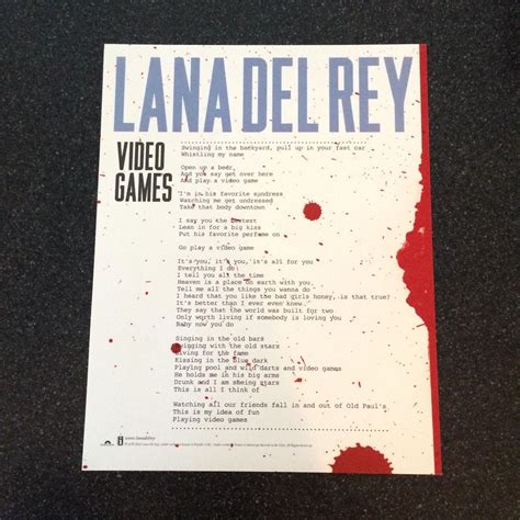 Lana Del Rey - Video Games Lithograph Poster Official Lyrics Sheet