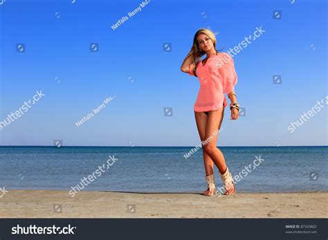 Sexy Hot Brunette Bikini Model On Stock Photo 87343802 Shutterstock