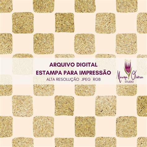 Arquivo Digital Estampa Quadriculado Nude Dourado Glitter Elo