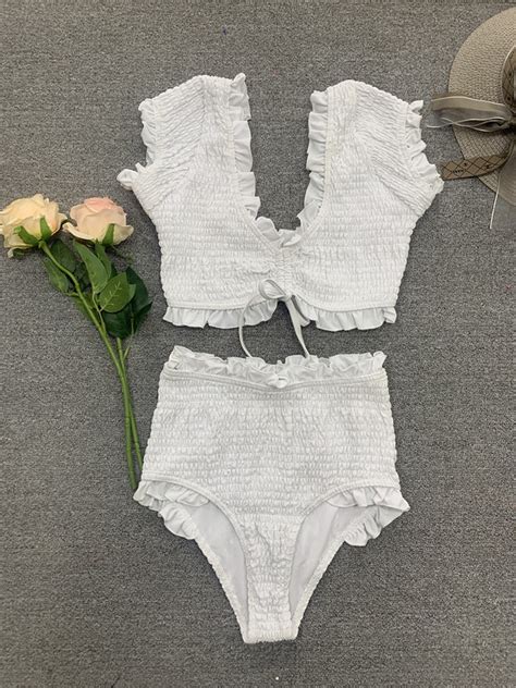 Fashion Women Bikini Shirred High Waisted Bikini Bottom T Shirt Bikini And Designer Swimwear Price