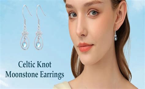 Celtic Knot Moonstone Earrings For Women 925 Sterling Silver Moonstone Teardrop