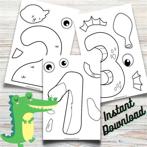 number printable craft templates number animal craft  instant