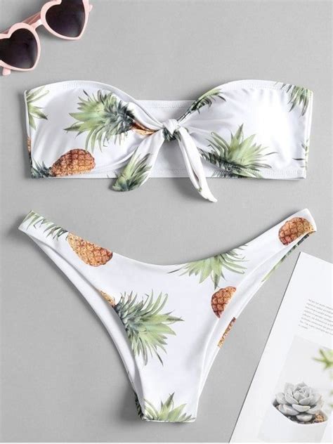 Shop For Pineapple Knot Bandeau Bikini WHITE Bikinis S At ZAFUL Only