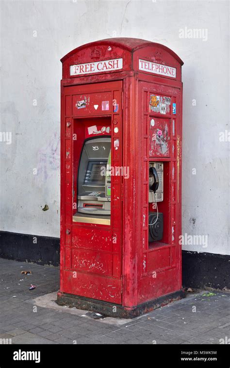 Old Traditional Style British Red Telephone Box Converted Into Both A